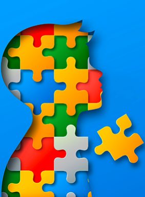 Siluette eines Kindes aus Puzzelteilen