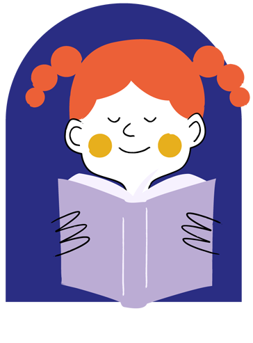 Illustration mit einem Mädchen, dass in einem Buch liest
